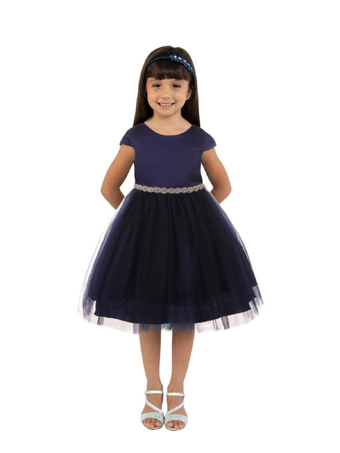 Kids Dream Big Girls Azul marino Manga casquillo Satén Tul Vestido de talla grande 16.5-20.5
